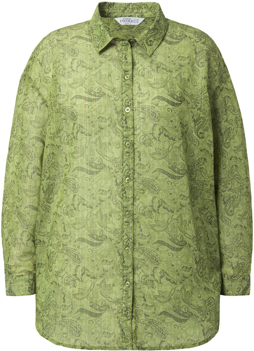 Studio Untold - Dames - Blouse oversized paisley gouddraad langer achterpand - Palmboomgroen - Maat 58+