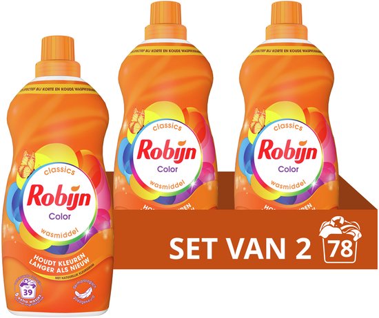 Robijn - Vloeibaar Wasmiddel - Klein & Krachtig - Color - Voordeelverpakking - 2 flessen - 78 Wasbeurten