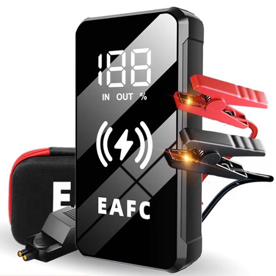 EAFC Jumpstarter 12V - 8-en-1 Starthulp - 20.000 mAh - 2000A - Acculader - Powerbank - SOS - LED Zaklamp - 6.0L Essence - 4.0L Diesel - Incl. Schokbestendige Opberghoes - Zwart