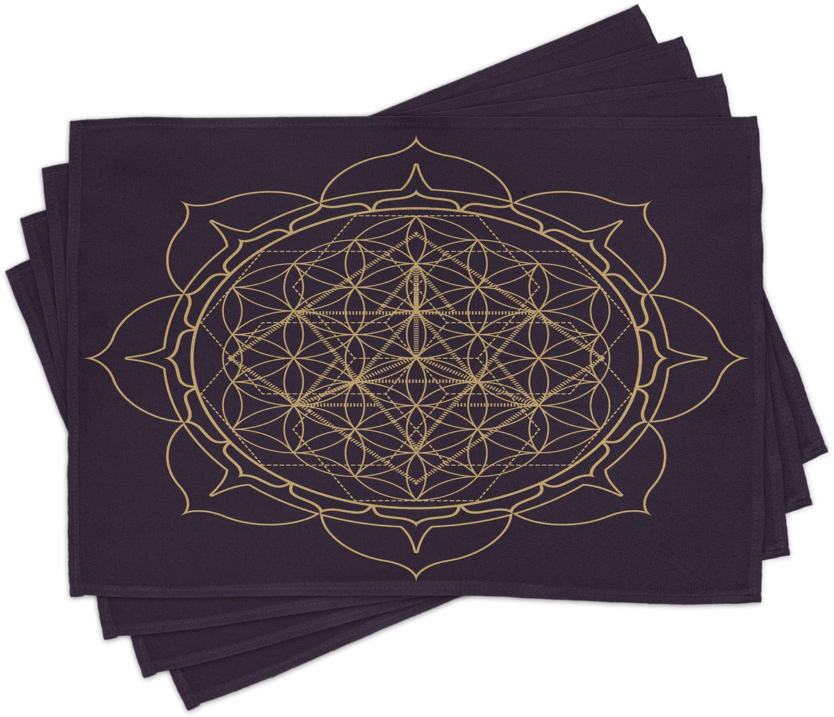 ABAKUHAUS Mandala placematten, Monochrome Levensbloem, Tafeldecor uit kleurvaste stoffen voor eetkamer en keuken, pruim en mosterdkleur