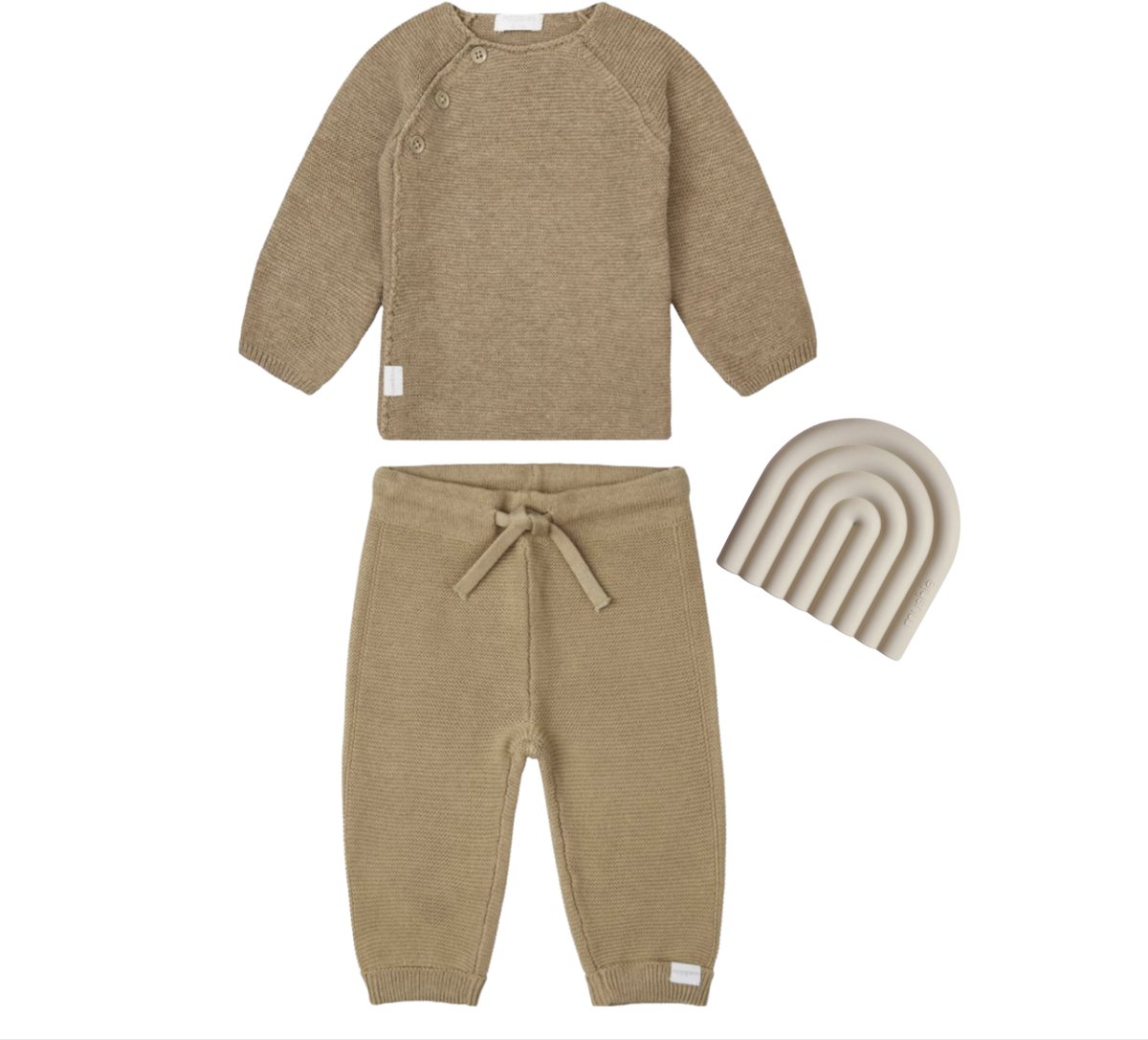 Noppies - Vest - Broekje - Pino - Grover - Light Green - Unisex - Mushie - Bijtspeelgoed - Regenboog Sand - Maat 50