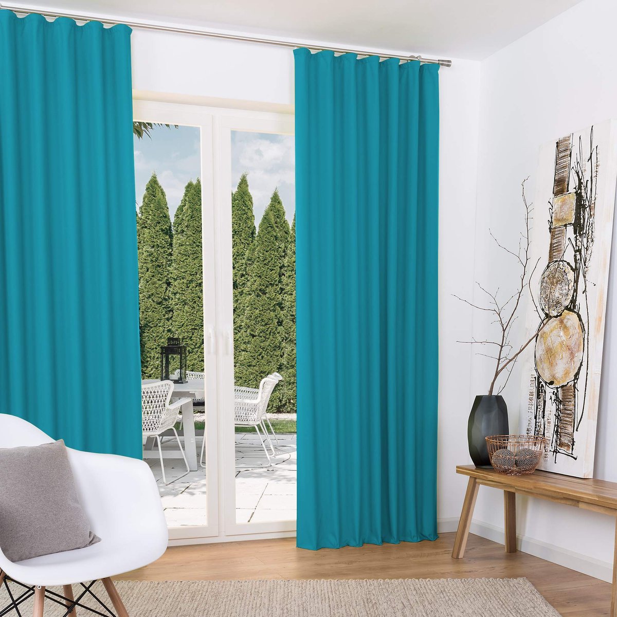 Unyqoos Set van 2 Isolerende Thermische Gordijnen met Plooiband en Fleecelaag turquoise