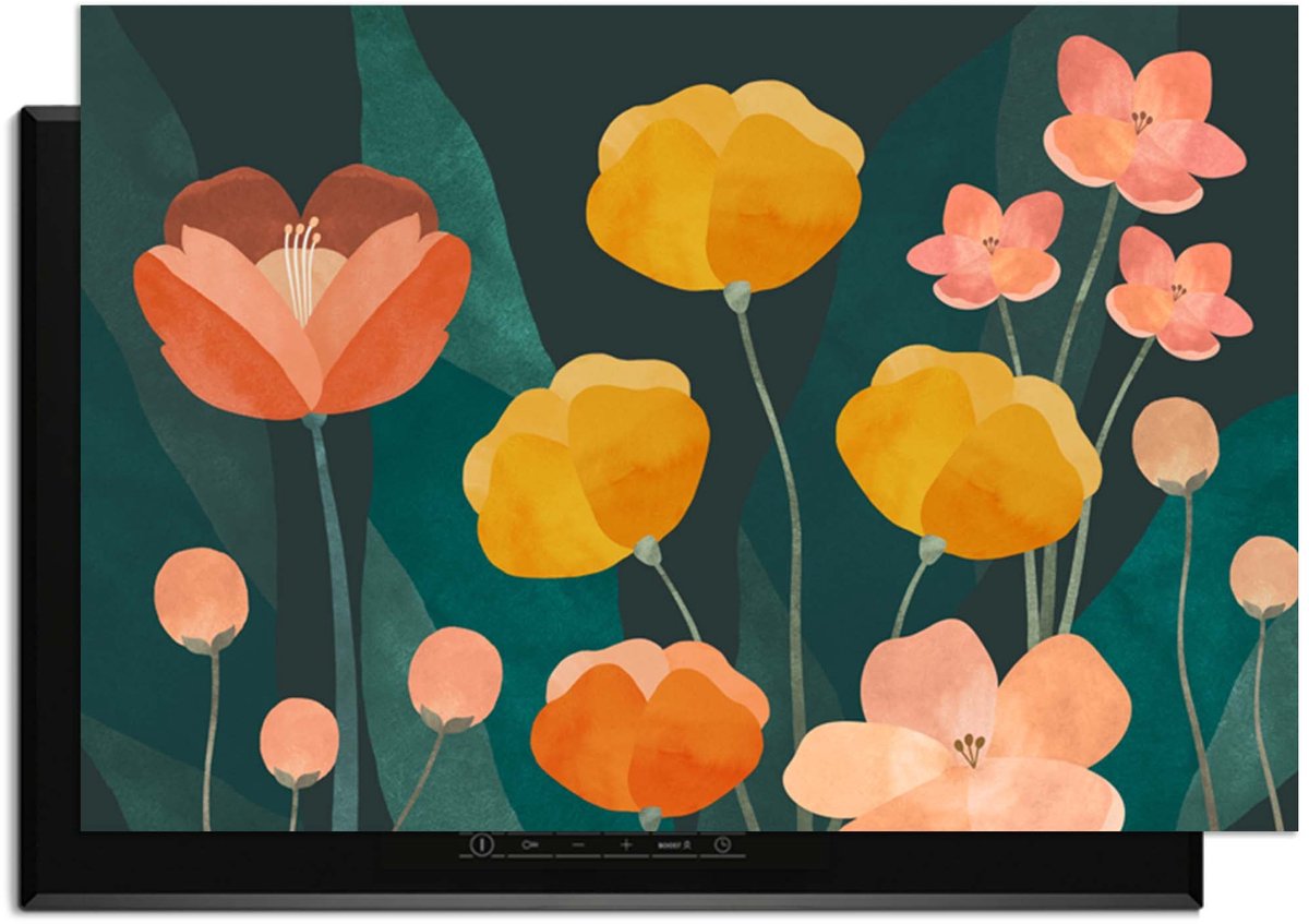 KitchenArt - Evening Garden - Inductie Beschermer - 78x52 cm - Kookplaat Beschermer - Luxe Afdekplaat Inductieplaat - Anti-slip & Oprolbaar - Beschermmat Inductiekookplaat