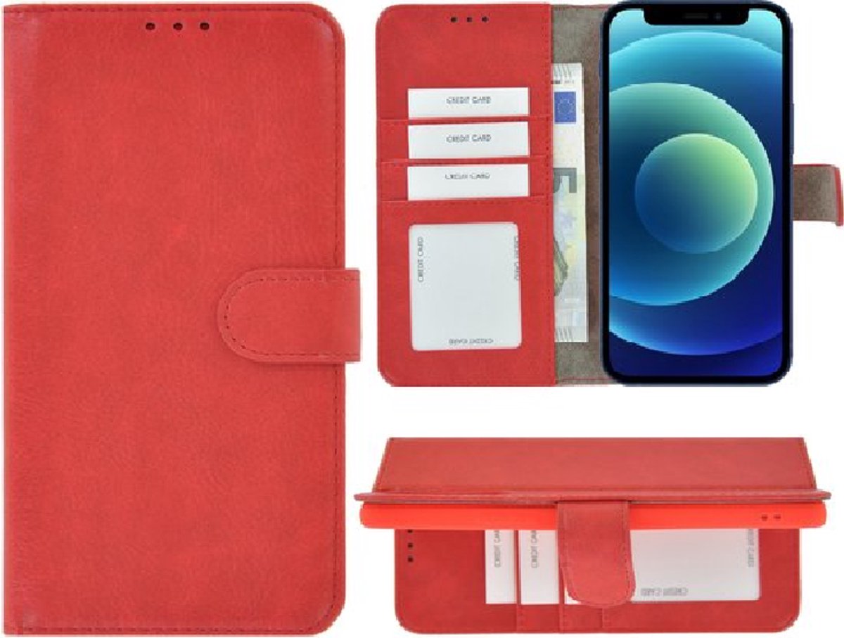 Geschikt voor iPhone 13 Mini Hoesje - iPhone 13 Mini Book Case Wallet Rood Cover