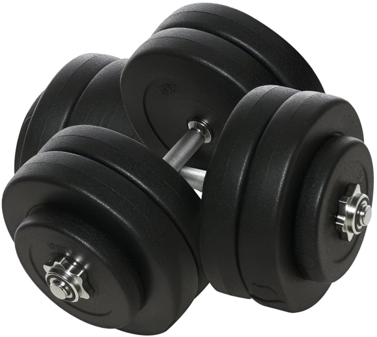 Dumbbells 2 x 25 kg - Halter - 2 x 6 Gewichtsschijven met Kunststof Coating - Gekartelde Handvat - Gewichten Set - Halterset - Krachttraining - Fitness - Gym - Geschikt voor Thuis en Sportschool