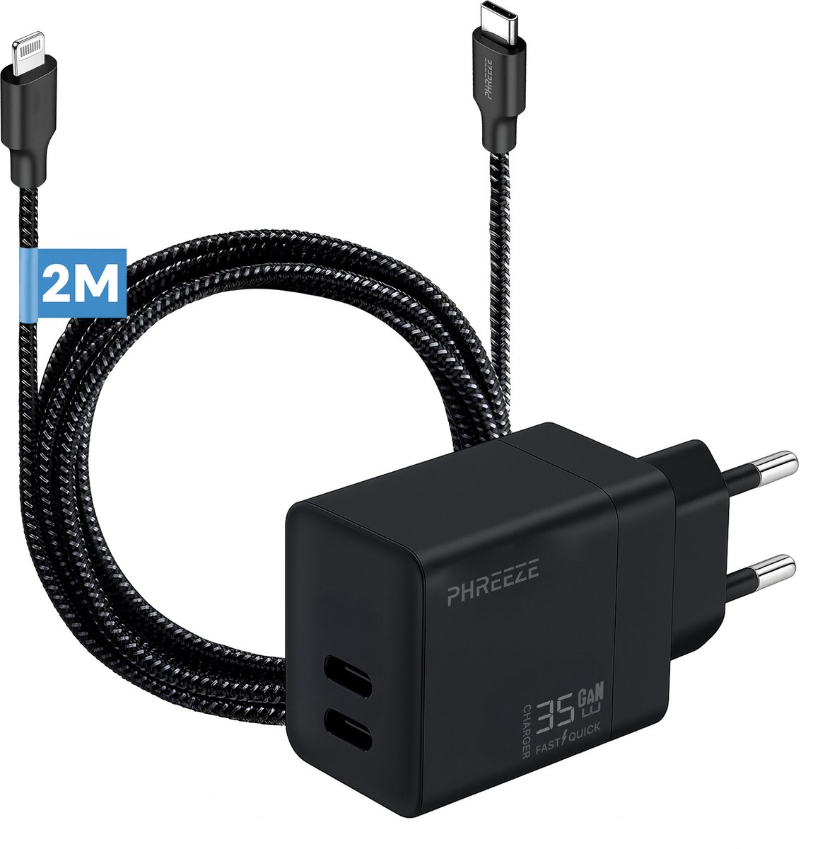 Usb C oplader geschikt voor iPhone iPad met Lightning kabel - 2 meter - Snellader - Met twee usb C poorten