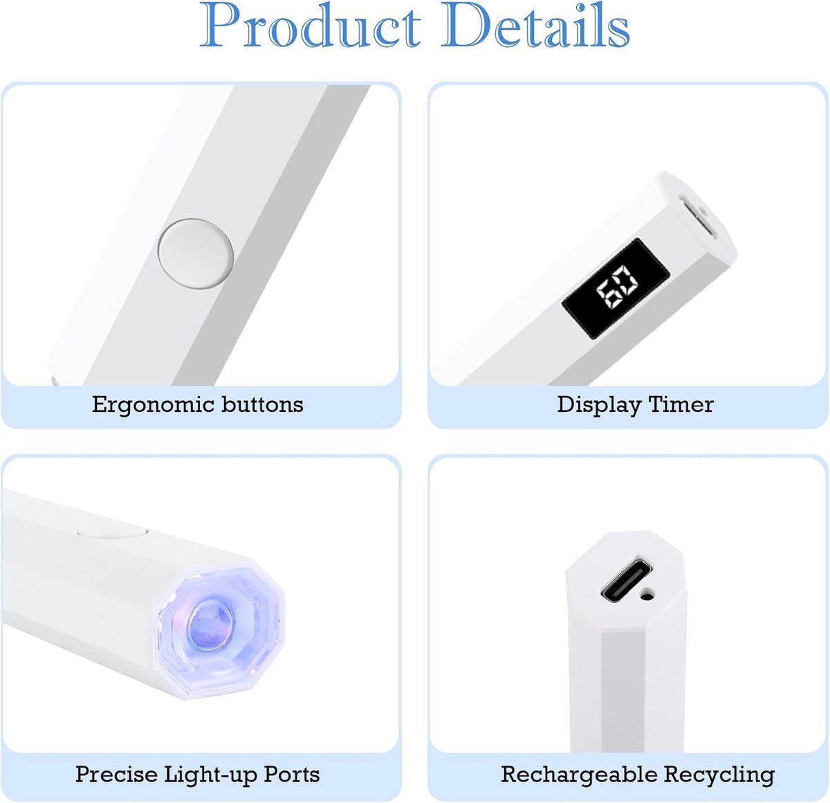 Mini Nagellamp - UV Lamp Gelnagels - LED Nagellamp - Draagbare Nagellamp - Nageldroger - LED Lamp Nagels - snel uithardende mini-nagellamp - nagellamp led uv - nagel lamp - voor salonnagelkunst DIY thuis - Wit — cadeau in Verzorging - foto 6