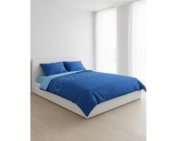 SENZATIONE 100% Katoen Percaline Dekbedovertrek 240x200/220-2x60x70 cm CURLY BLAUW
