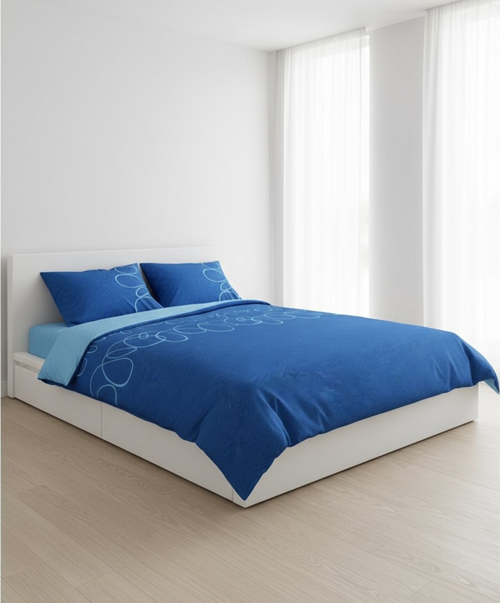 SENZATIONE 100% Katoen Percaline Dekbedovertrek 240x200/220-2x60x70 cm CURLY BLAUW