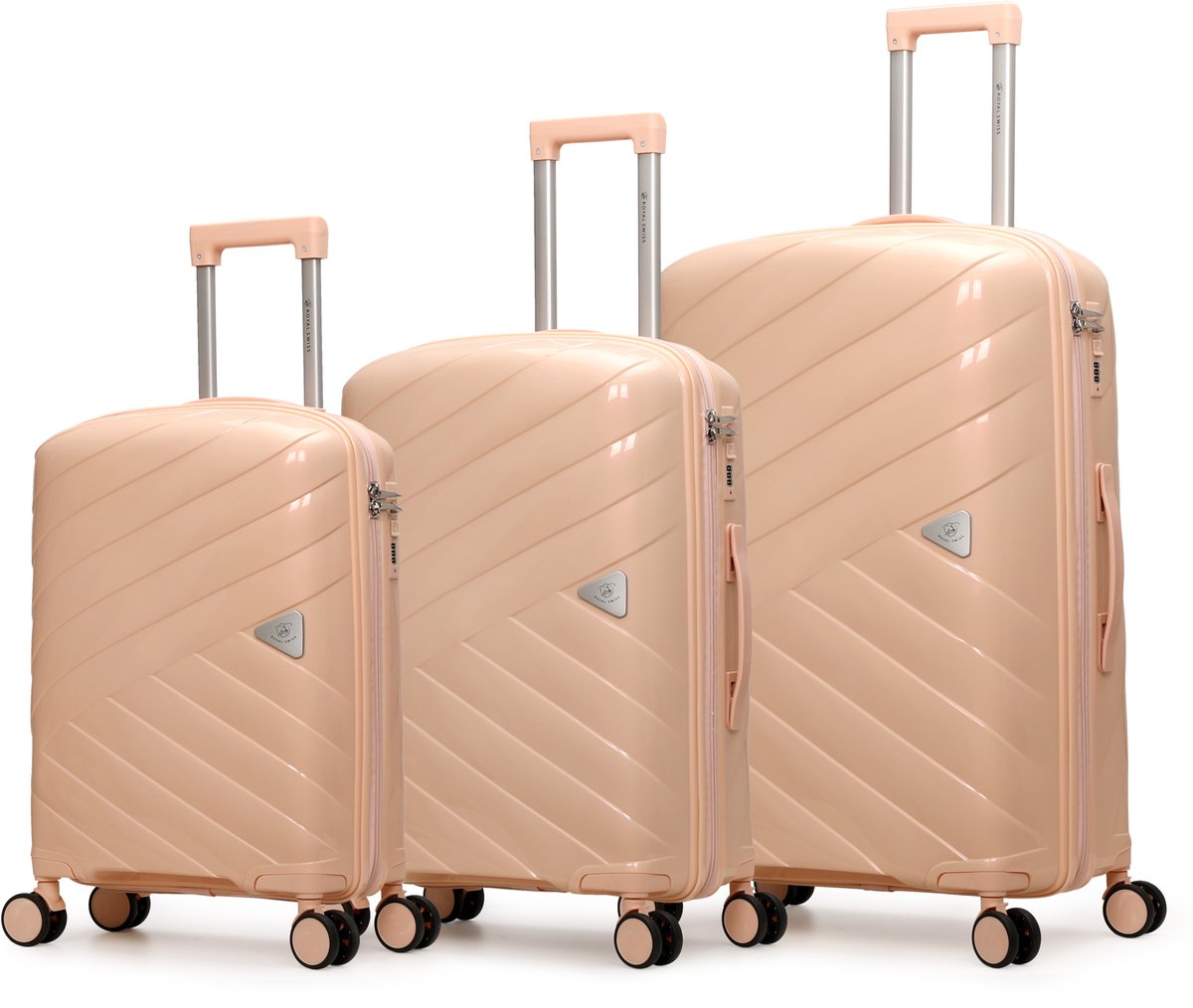 Royal Swiss® Kofferset 3-delig – Hardcase PP – Lichtgewicht & Duurzaam – 8 Wielen 360° – TSA Cijferslot – Reis Koffer Set 20”/24”/28” – Licht Roze