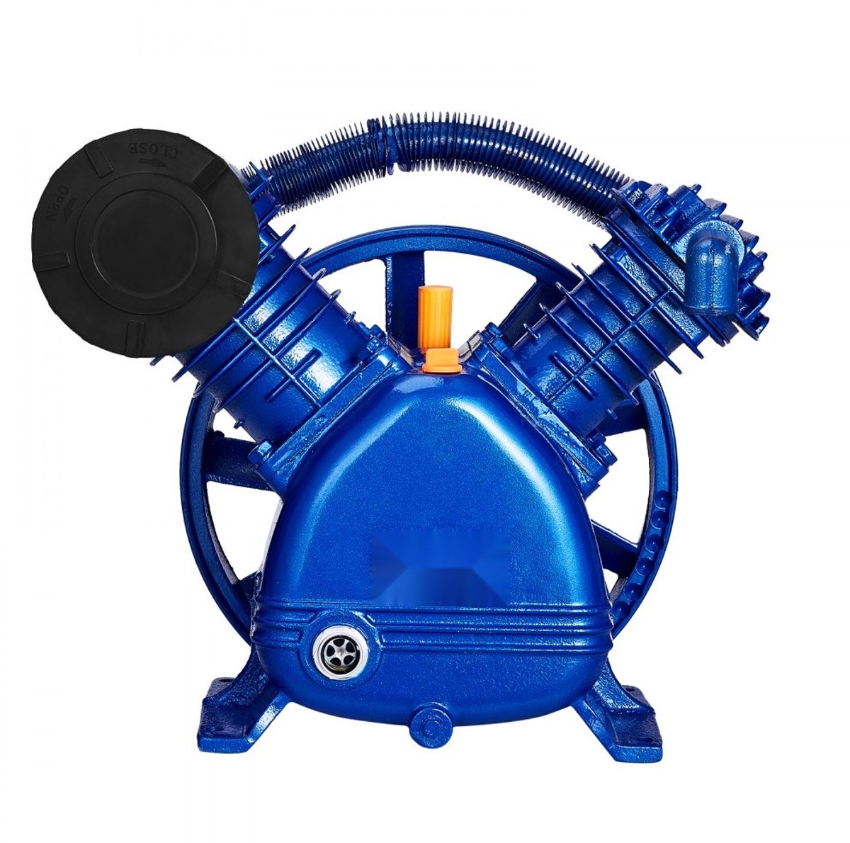 Luchtcompressor pompkop - Twee-traps V-type compressorpomp - Vermogen 5,5 pk - Oliegesmeerd - Dubbele cilinder - Gietijzer - Capaciteit 5,75 CFM bij 90 PSI - Max. 185 PSI