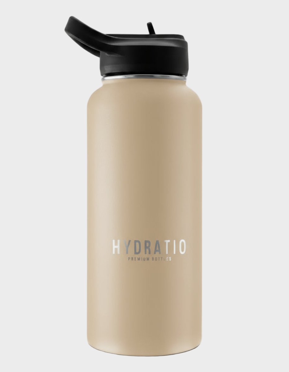 Hydratio Essence Thermosfles 1 Liter Sahara Taupe – RVS Drinkfles Dubbelwandig – 24 Uur Koud 12 Uur Warm – Lekvrije Waterfles BPA-Vrij – Grote Thermoskan Travel Mug – Sport Fiets Outdoor Isoleerfles 1L Beige