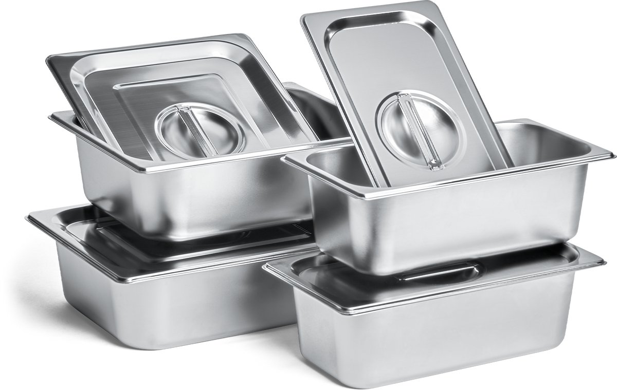 Edelstaal Voedselcontainer Set 4-delig, BURNHARD®, robuust, vaatwasserbestendig, GN 1/2 & 1/3 maten, ideaal voor BBQ bijzetwagen – Outdoor Set
