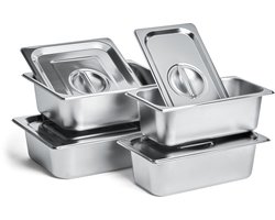 Edelstaal Voedselcontainer Set 4-delig, BURNHARD®, robuust, vaatwasserbestendig, GN 1/2 & 1/3 maten, ideaal voor BBQ bijzetwagen – Outdoor Set