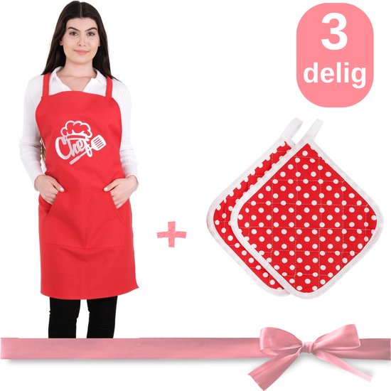 Verstelbaar Keukenschort Rood - Multifunctioneel Voor Koken, Bakken & Schilderen