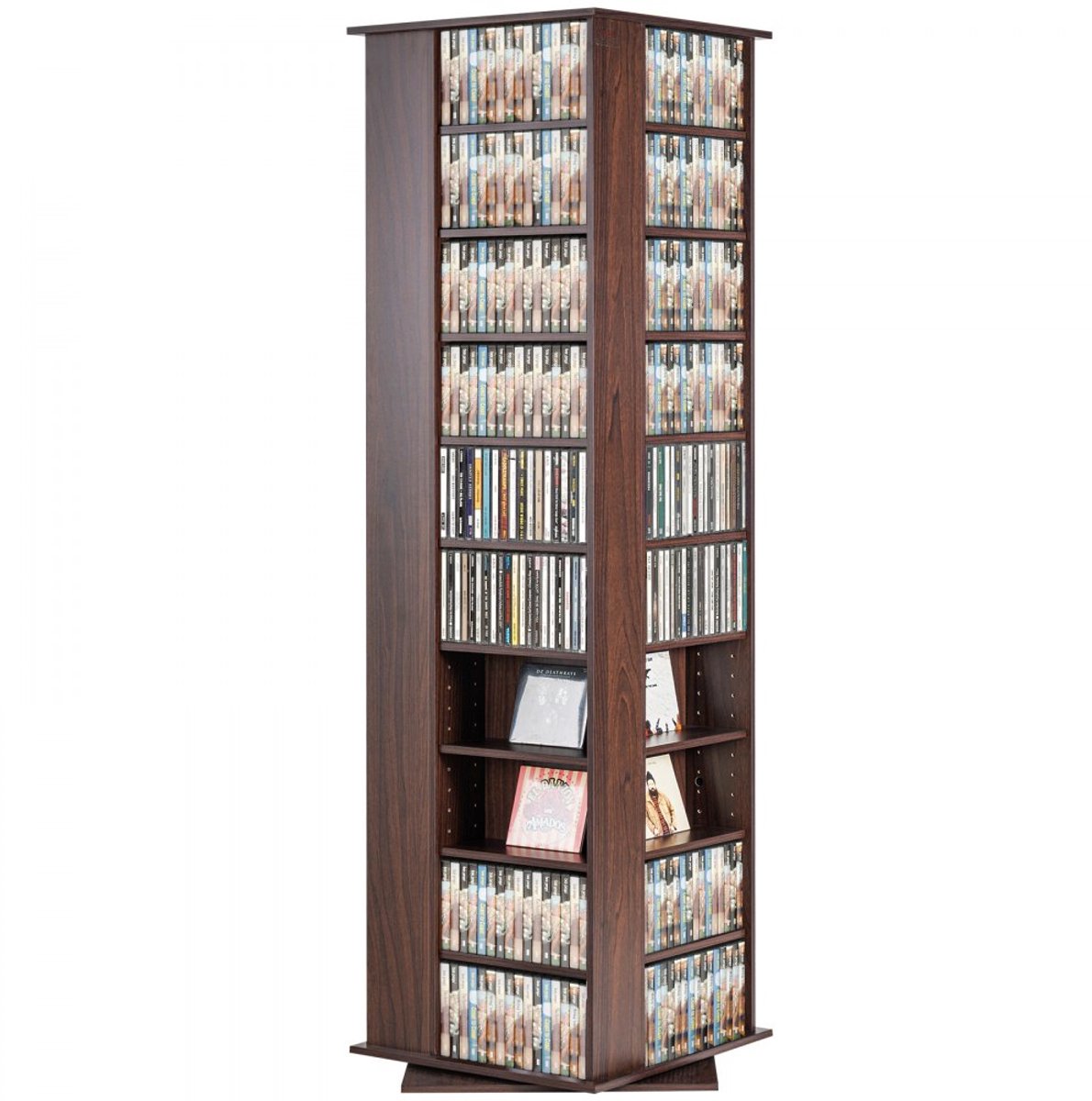 CD- en DVD-kast - Draaibare Media-toren - Draaibaar 360° - Tot 1040 CD's - Ruimtebesparend - Voor CD, DVD & Games - Organiseert en Beschermt - Espresso