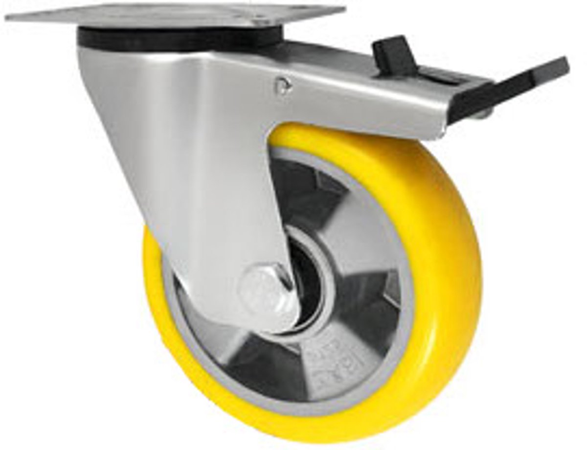 Zwenkwiel Aluminium-Polyurethaan met Rem 125mm