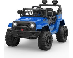 HOERFURIY-Elektrische kinderauto-Elektrische auto voor kinderen, 12 V auto met veerophanging, ledverlichting, Bluetooth, 2 snelheden voor kinderen van 3 tot 8 jaar, blauw