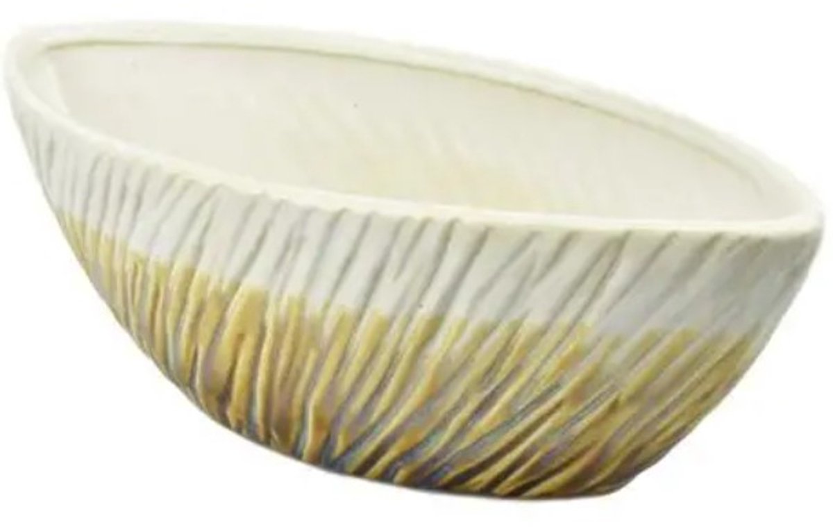 Set van 2 - wit met zachtbruine aardewerk bootkom - schaal - decoratieve schaal - fruitschaal