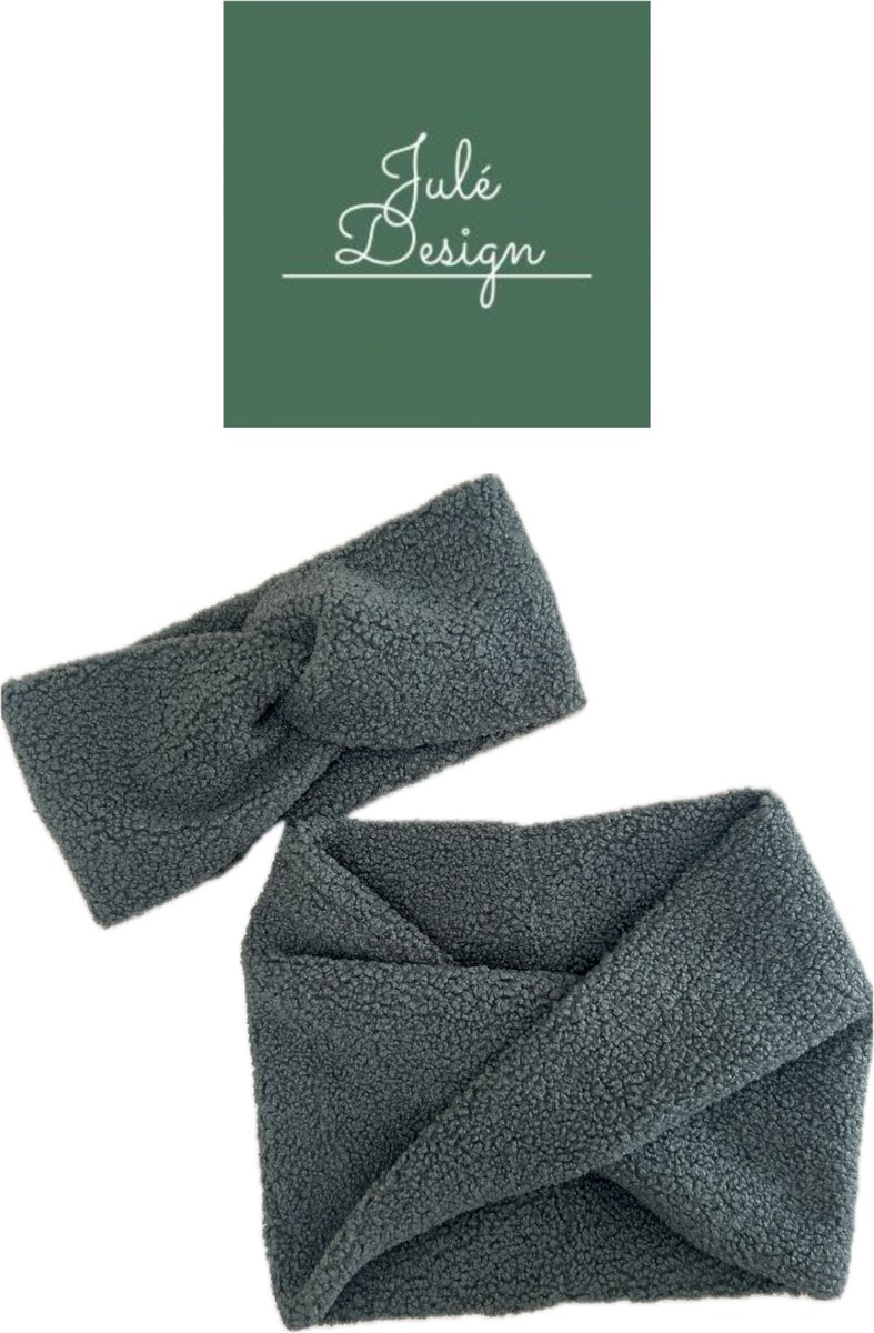 Julé Design dames teddy bouclé combi set haarband / colsjaal