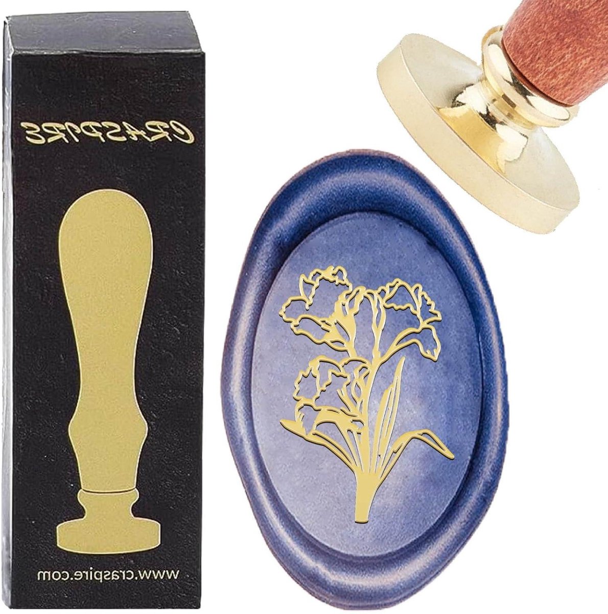 EGoods - Vintage Retro Wax Seal Stempel Bloem Thema met Ovaal Messing Hoofd en Houten Handvat