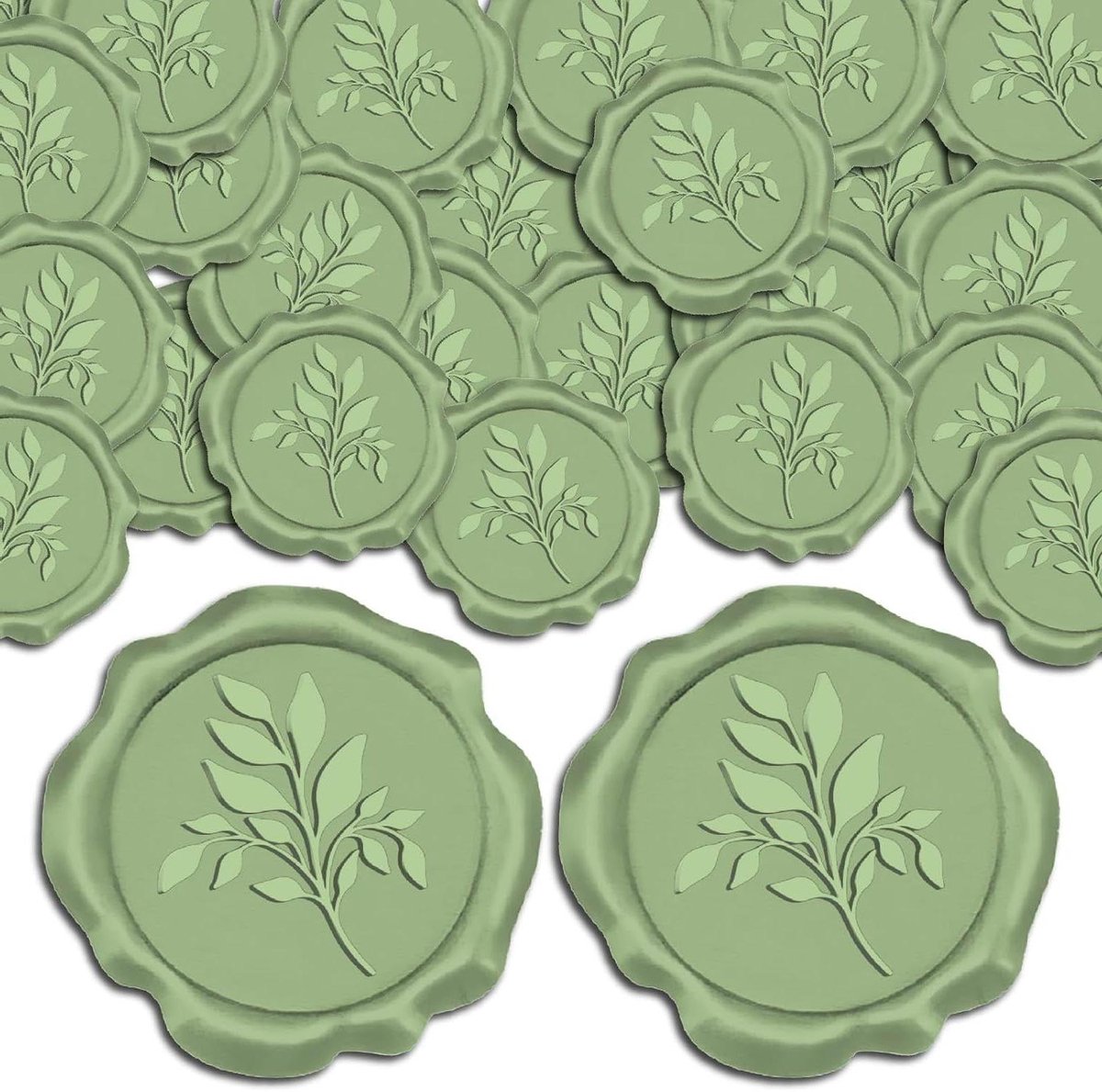 EGoods - 50 stuks Decoratieve Groene Blad Wax Seal Stickers voor Bruiloft Uitnodiging en Scrapbook DIY