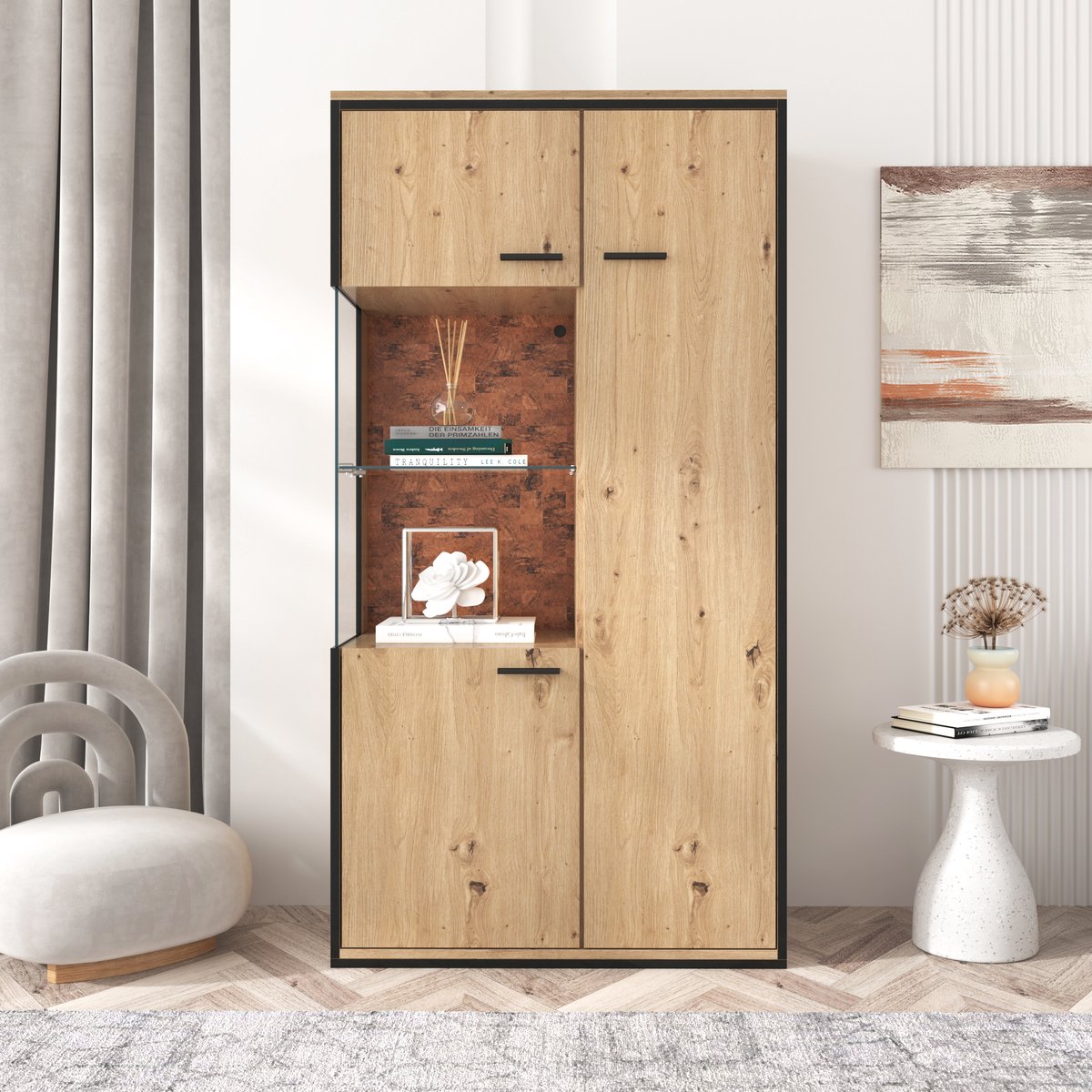 STILVORA Vitrines 78x40x150 cm - Vitrinekast Met LED-Licht En Glas - Stijlvol En Functioneel - Spaanplaat - Natuurlijk