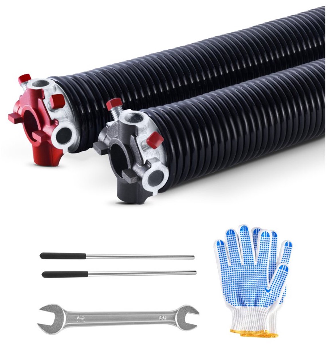 Garagedeur Torsieveren - Vervangingsset - Ø 50,8 mm - Draad 5,94 mm - Lengte 711 mm - 16.000 Cycli - Met antislip wikkelstangen, handschoenen, sleutel - Zwart gecoat