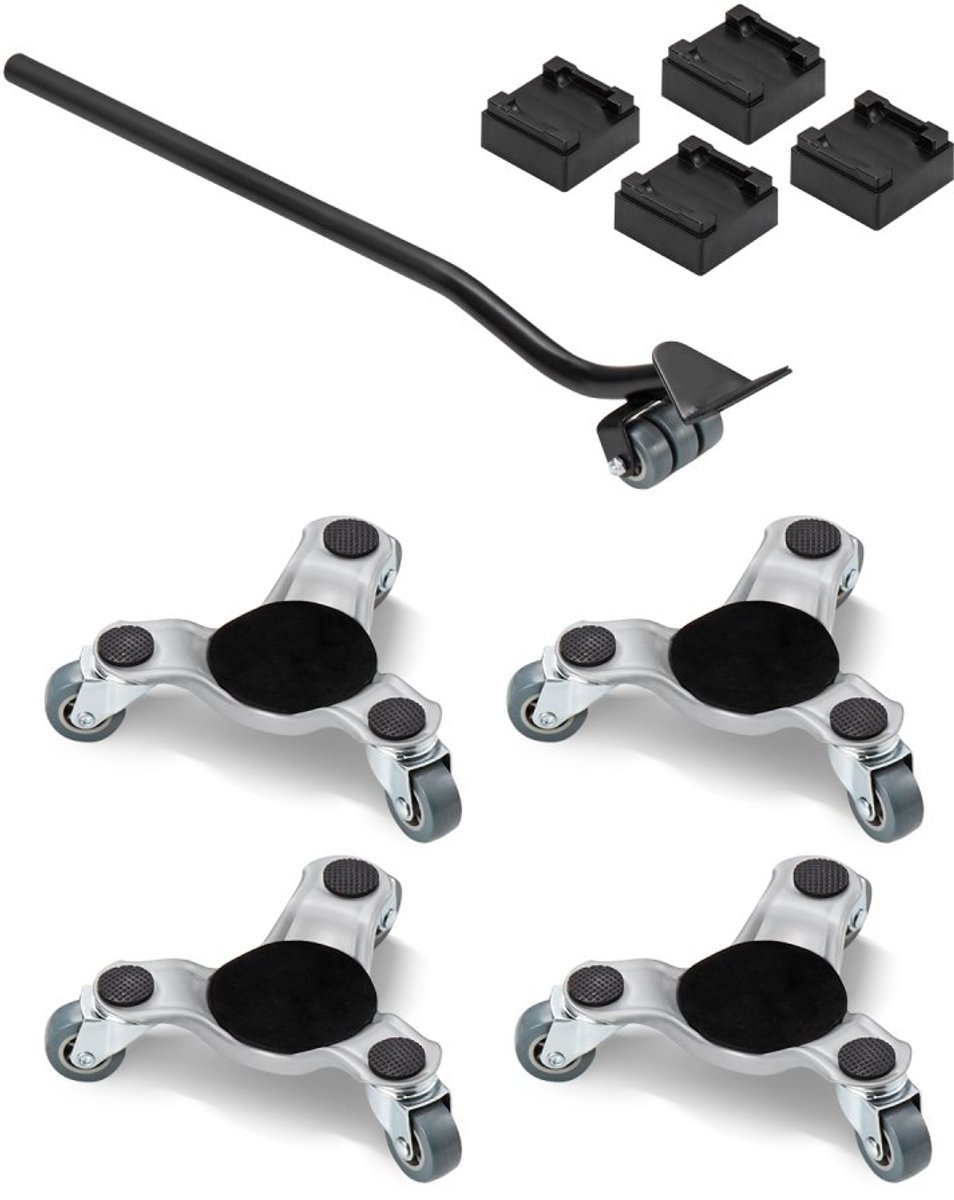 Meubelroller Set - Verhuisroller Driehoekig 3-wielig - Staal - Draagvermogen 200 kg - Afmeting 15,8 x 15,8 x 6,5 cm - Set van 4 - Zwenkwielen - Voor Apparaten, Banken & Koelkasten
