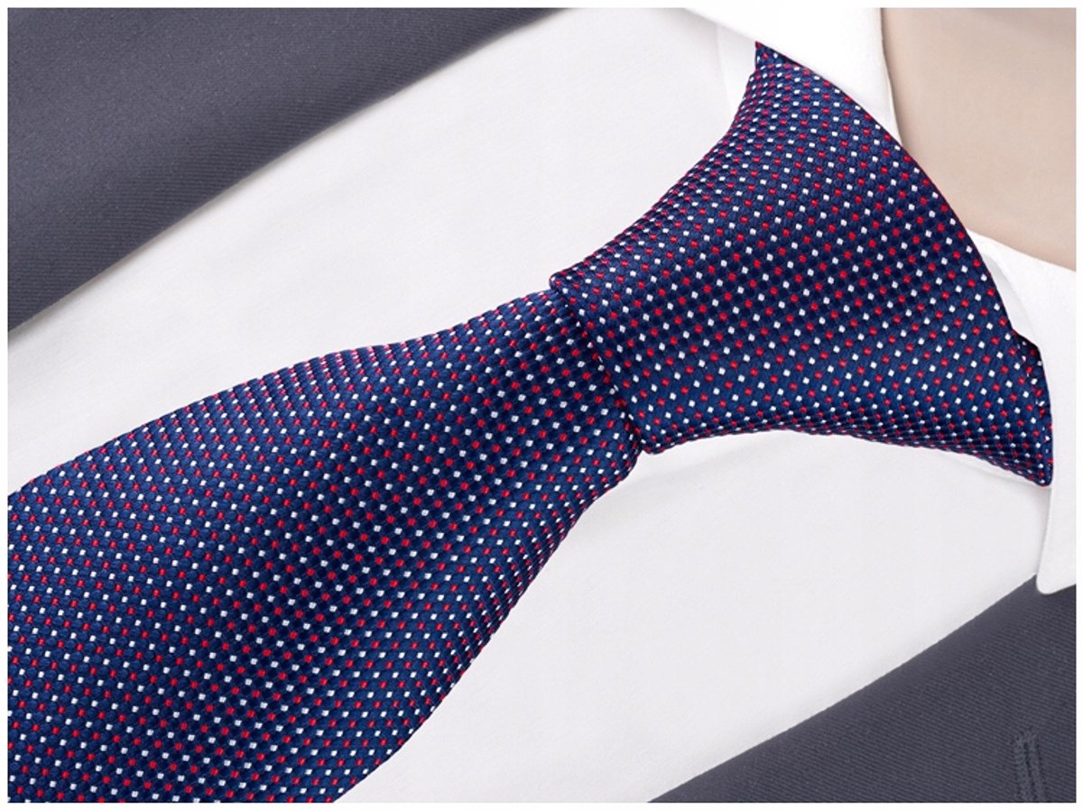 Herentdas Jacquard Navy met Stippen - 7cm Klassiek