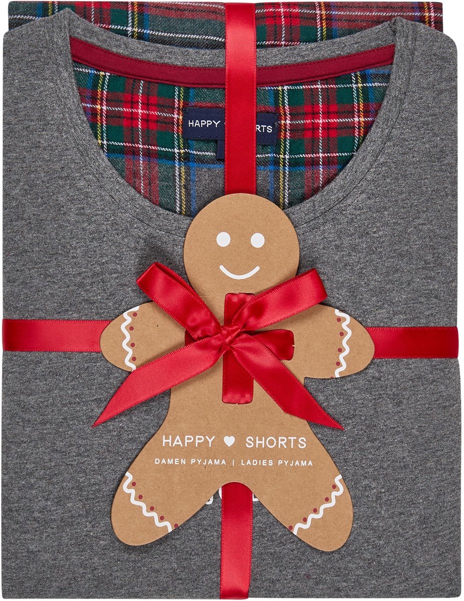 Happy Shorts Pyjama Kerstmis greennavycheck/anthra mel./bunt