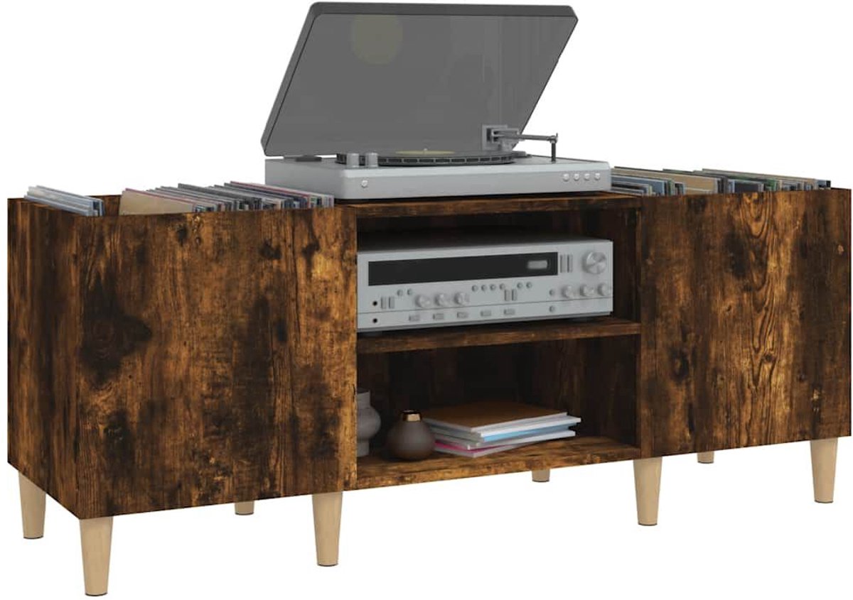 Platenspeler Meubel - LP-kast - Platenspelerkast - Draaitafelstandaard - Platenspelerstandaard - Vintage Displayplank - Gerookt Eiken
