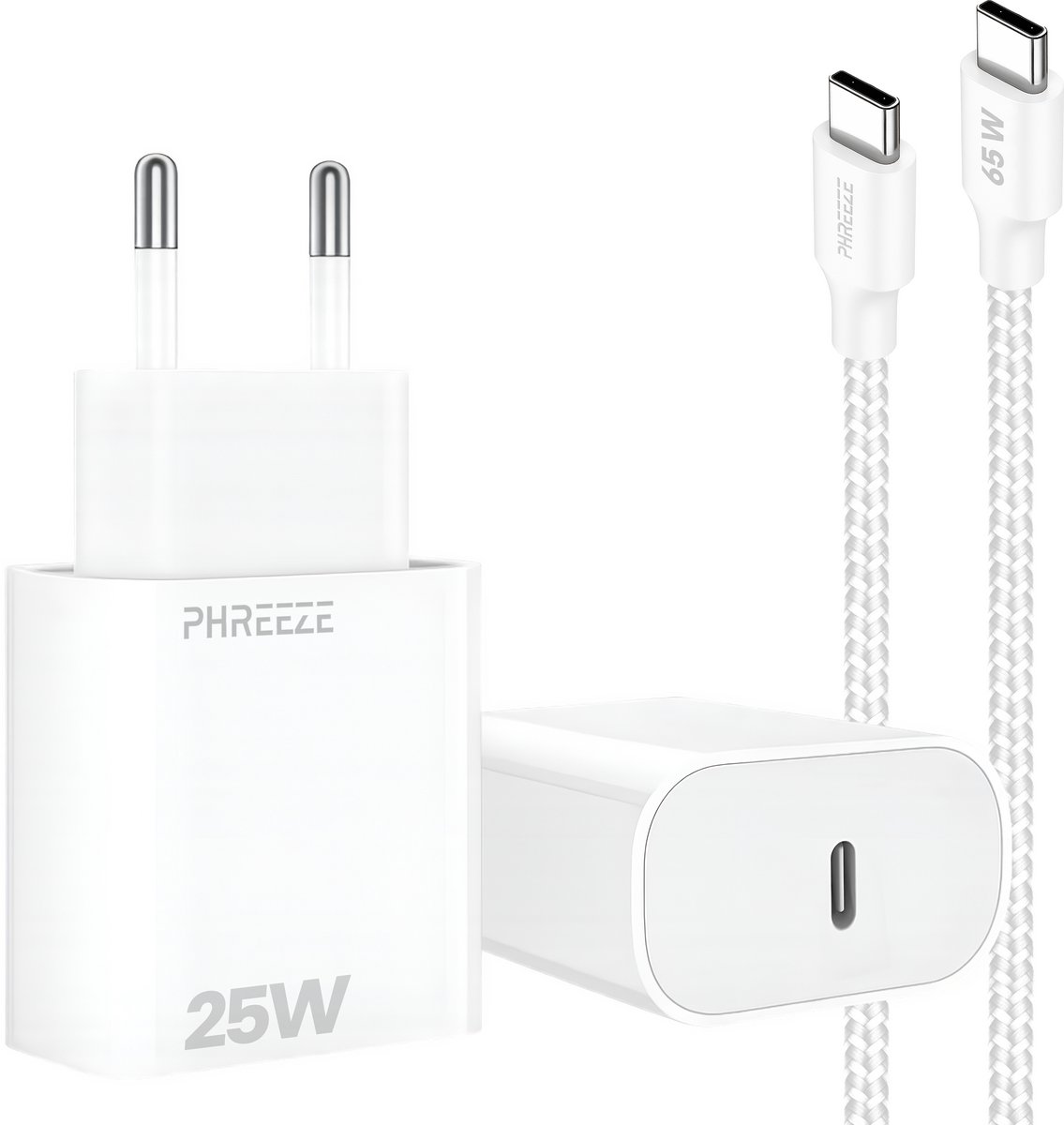 Usb C adapter 25w met usb C naar usb C kabel - Snellader - Super fast charger