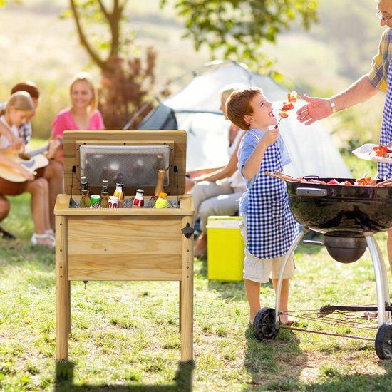 COSTWAY Drankkoeler, hout, 51 liter, outdoor terraskoeler met 3 handgrepen en flesopener, rustieke ijskast met afvoersluiting voor tuin, terras, zwembad, party, BBQ, cookouts, 67 x 47 x 74 cm van Merkloos — afbeelding 4