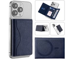 Magnet wallet blauw geschikt voor Apple iPhone 12 / 13 / 14 / 15 / 16 / 17 ( plus / pro / max ) of hoesje met magsafe | Magnetische pasjeshouder / kaarthouder met 5 vakjes voor pasjes | Uitklapbare telefoon standaard / houder voor dames en mannen