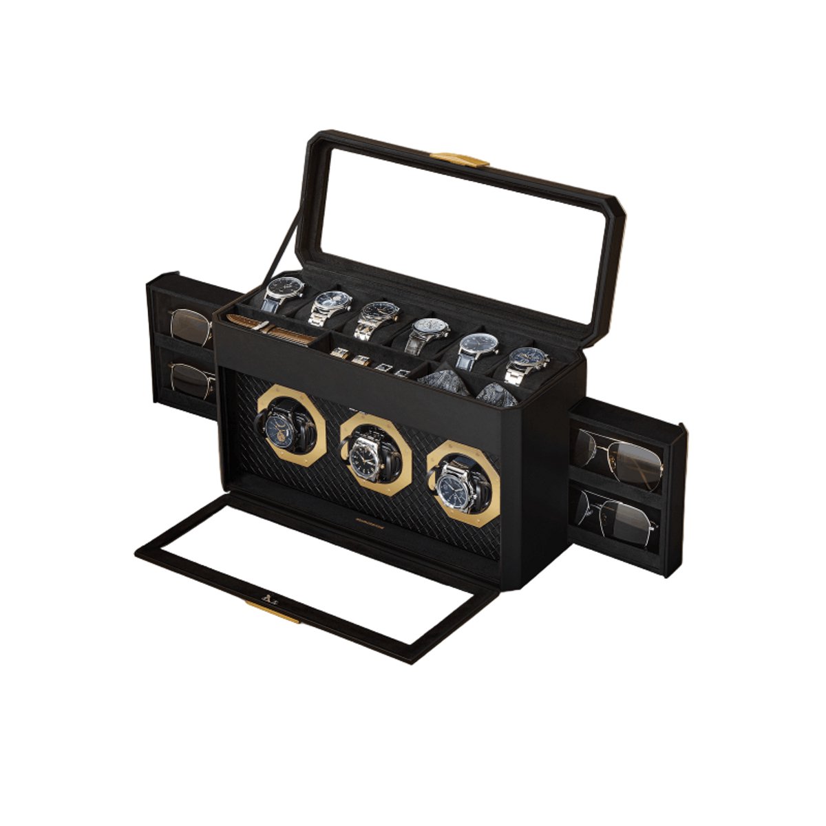 Horlogebox - Watch Box - Horlogedoos - Horloge Organizer - Watch Winder - 9 Vakjes - Geweven PU Leer Met Dubbel Glas