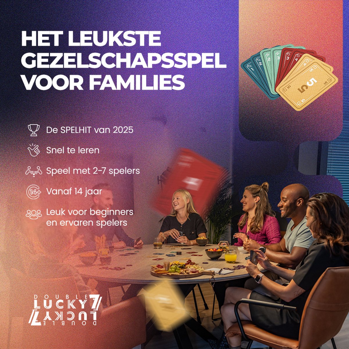 Double Lucky 7 - Kaartspel voor volwassenen en families - 2024 Editie - Verrassend snel gezelschapsspel in luxe casino stijl - Familiespel voor 2 tot 7 spelers – Vanaf 14 jaar - 40 min — afbeelding 3