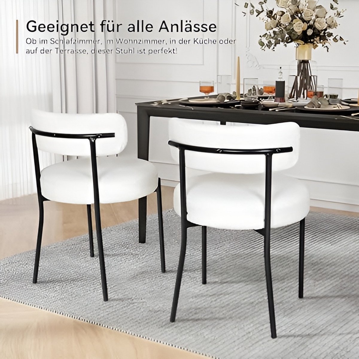 Eetkamerstoelen set van 6 – HomeByNicole Luxe Gestoffeerde Stoelen in Teddy Stof – Moderne Design Stoelen met Metalen Poten en Ergonomische Rugleuning – Comfortabele Keukenstoelen voor Eetkamer, Woonkamer en Kantoor – Beige