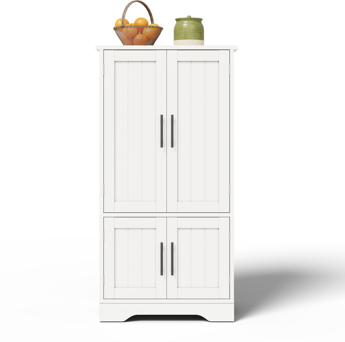 Keukenkast met LED-sensorverlichting, 120x60x40 cm - Grote 4-deurs opbergkast met verstelbare planken & deurvakken - Geschikt voor keuken, eetkamer of woonkamer, wit