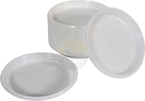 KURTT - 100 assiettes en plastique non compartimentées - assiettes réutilisables (certifiées conformes à la norme européenne EN12875-1), compatibles lave-vaisselle - ø 22 cm