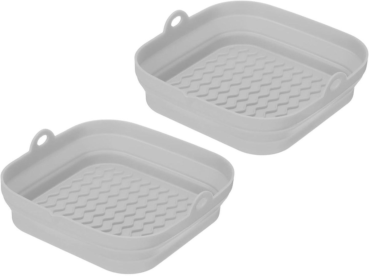 Airfryer Bakje - 2 Stuks - Heteluchtfriteuse Bakvorm - Siliconen - Bakpapier Alternatief - Bakplaat - Bakvormen - Opvouwbaar - Herbruikbaar - voor Airfryer, Magnetron, Oven, Koelkast - 21*20.3*5cm - Grijs