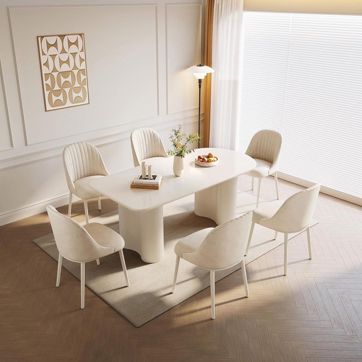 Eettafel wit 160 cm – Moderne minimalistische eettafel met zuilpoten voor 4-6 personen – Ruimtebesparend design, duurzaam en stijlvol – Perfect voor eetkamer, keuken of woonkamer – HomeByNicole ElegantLine