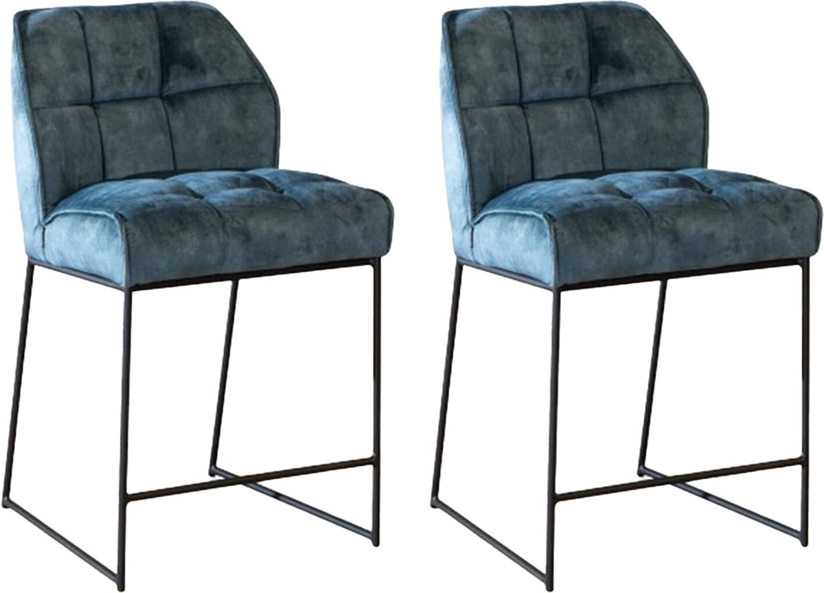 Bronx71 Velvet barkruk Janna blauw 70 cm - barkrukken set van 2 - barstoel