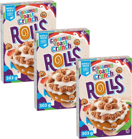 General Mills - Cinnamon Toast Crunch Rolls Cereal - 3 x 303g - Ontbijtgranen met Kaneel - Amerikaanse Cereal