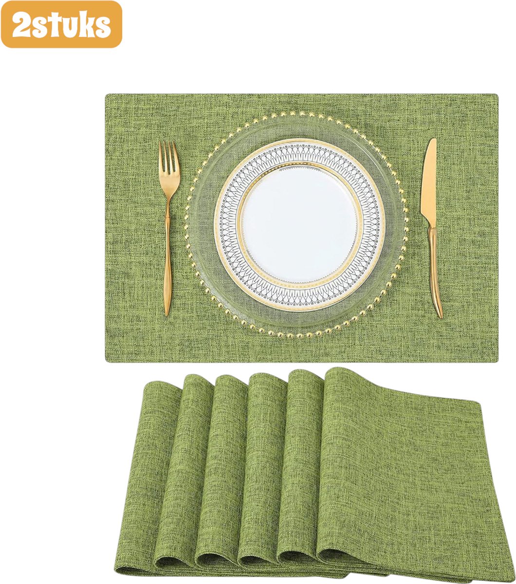 2 stuks - Placemats - Linnen - Amerikaanse stijl - Tafelmatten - Ademend en duurzaam - Grasgroen