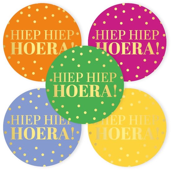 30x Sticker Hiep Hiep Hoera! - Mix - Sluitsticker - Sluitzegel - Verjaardag - Feeststicker Presentje - Enveloppe - Cadeau - Gift - Cadeauzakje - Traktatie - Leuk inpakken - Sticker - 50mm - 30 Stuks