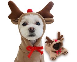 Hondenjas - Warme winterkleding - Schattige eland hondenjas - Warme Hondenjas - Hoodie - Fleece hondenkleding - Bovenkleding - Perfect voor Franse bulldog - Chihuahua - Bruin - Maat M