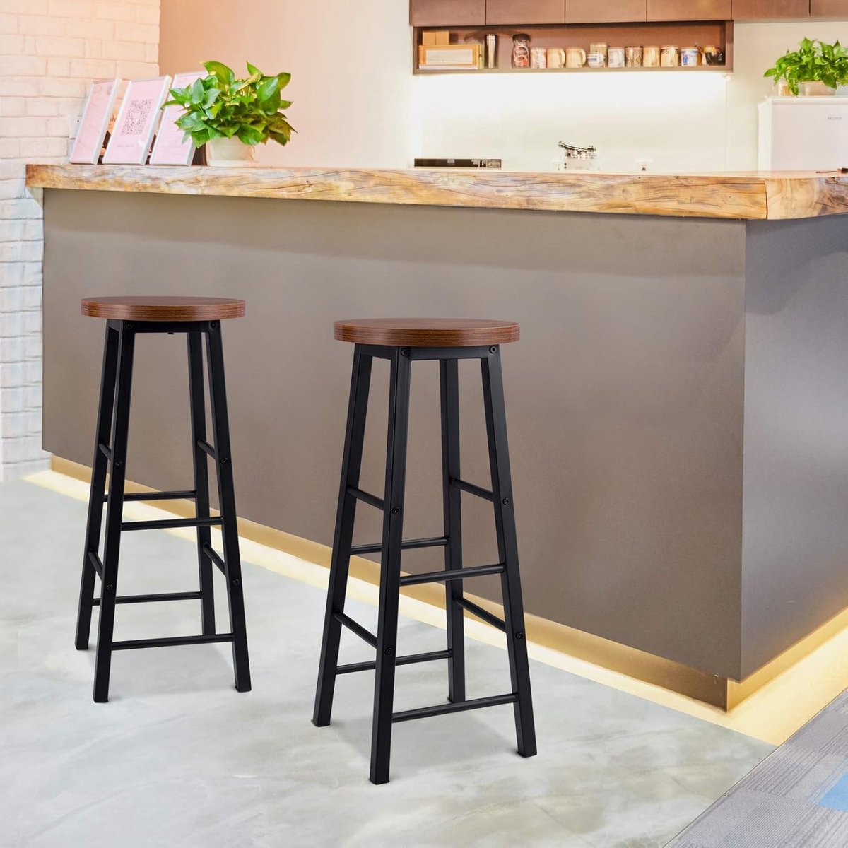 Set van 2 Design Barkrukken met Rugleuning - industrieel 30x30x71 cm – houten - Medahomestore
