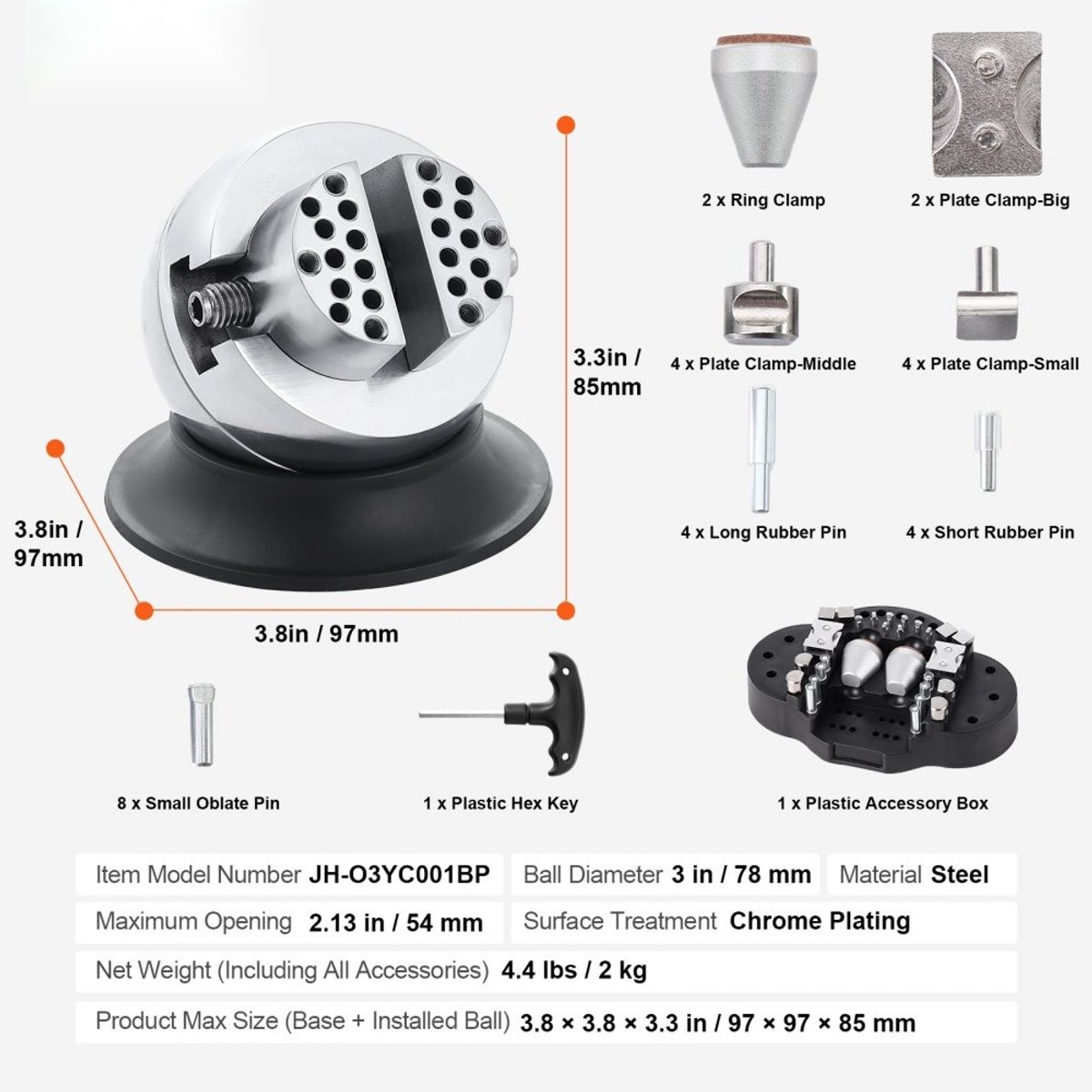 Graveerblok - Kogelbankschroef - Set 30-delig - Diameter 78 mm - Inclusief Graveerdiamanten - Kogelbevestiging - Rubberen Antislipvoet - Instelapparaat