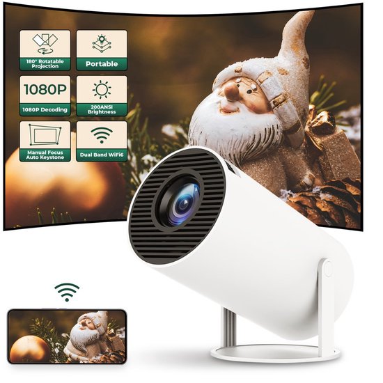 Projecteur Magcubique | Hy300 | 4K | Android 11 Dual Wi-Fi | Home Cinéma Plein air | Projecteur | Projecteur | Facile à emporter avec vous | Rotation à 180 degrés | Luxe |